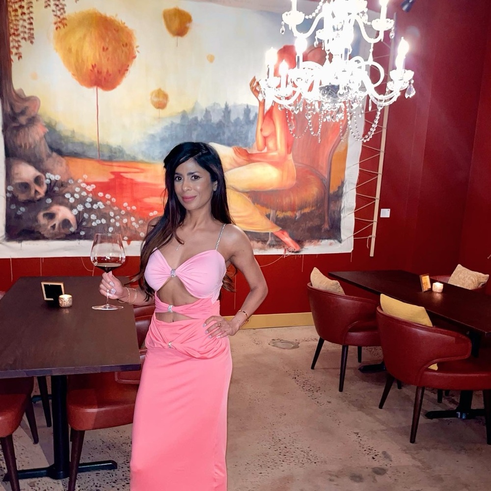 Women’s Pink Cutout elegant dress with Rhinestone Details